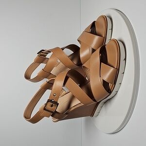 Paolo Tan Wedge Sandals with Crisscross Straps Fits like 9.5